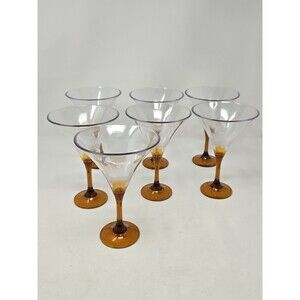 VINTAGE TUPPERWARE MARTINI GLASSES SET OF 7 GOLD STEMS LIMITED EDITION HOSTESS